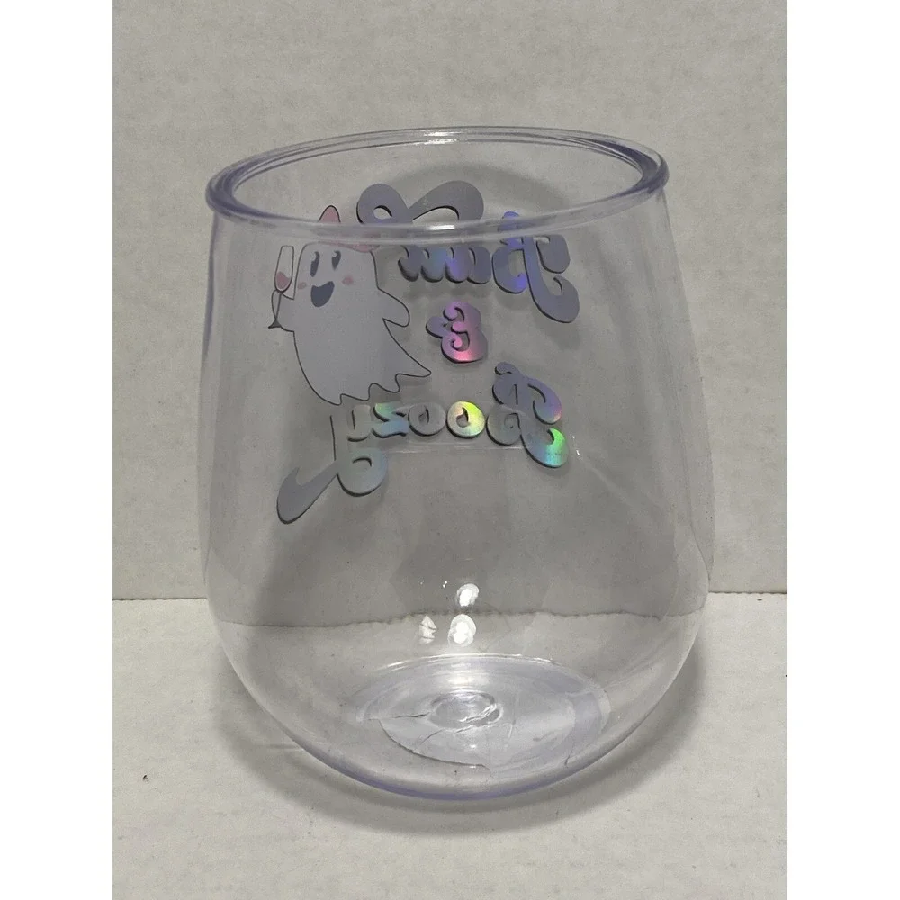 HALLOWEEN‎ stemless plastic wine glass BAD & BOOZY lot of 2